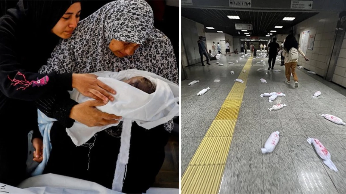 İsrail’in kanlı katliamına yürek yakan protesto! Marmaray istasyonu "Kanlı bebekler" ile dolu taştı